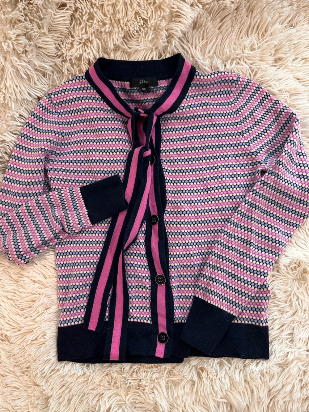 J. Crew Pink & Navy Striped Knit Cardigan